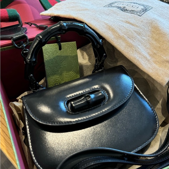 Gucci All Black Mini Bamboo 1947 Top Handle Bag - Picture 9 of 9